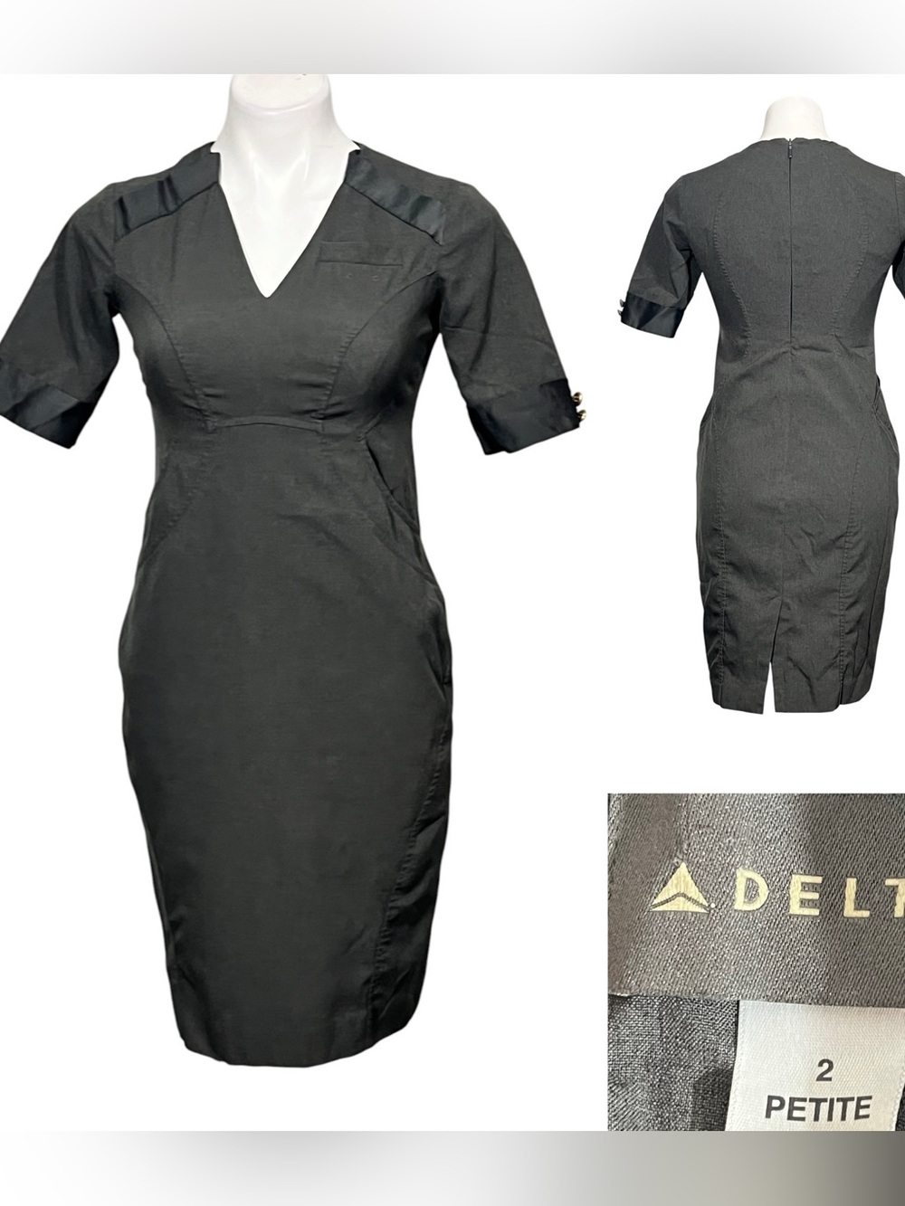 Delta dress 2p gray short sleeve V-Neck Sheath Oeko Tex